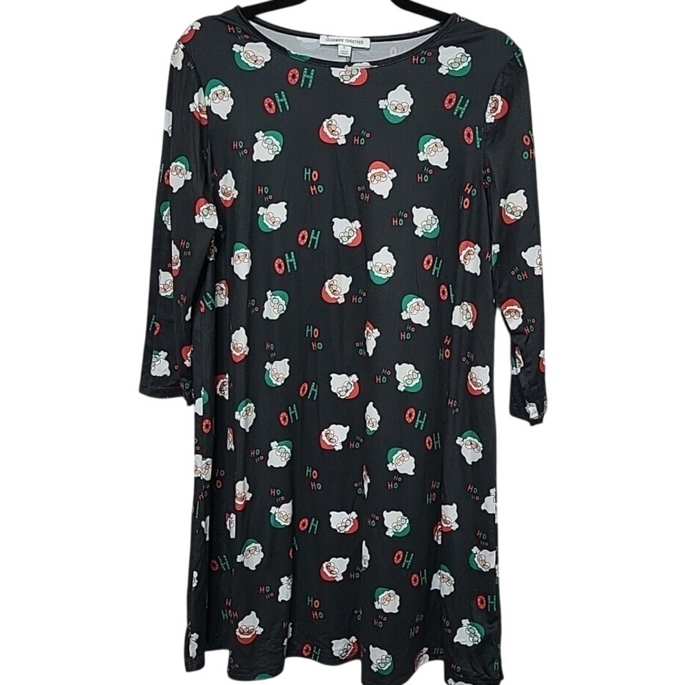 Christmas Holiday Santa Print Dress Size‎ Small 3/4 Sleeve Festive Party Outfit